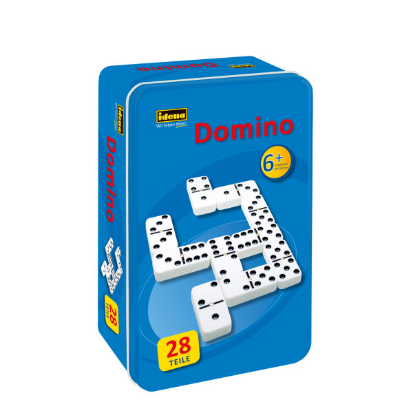 Idena Domino In Scatola Di Metallo – Gioco Da Tavolo Classico Per 2-6 Giocatori, 28 Tessere, Versione Tedesca, Dai 6 Anni - 5