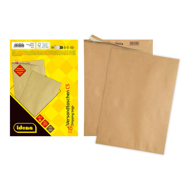 10 Haftklebende Versandtaschen C5 aus 100% recyceltem FSC-Papier mit 90 g/m² ohne Fenster - 10 Stück
