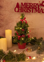 Dekobaum mit 20 LEDs und roten Weihnachtselementen, 25 cm