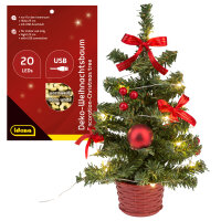 Dekobaum mit 20 LEDs und roten Weihnachtselementen, 25 cm