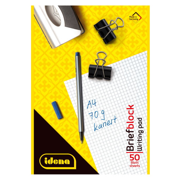 Briefblock DIN A4 mit 50 Blatt kariertem Papier, kopfgeleimt und FSC-Mix zertifiziert