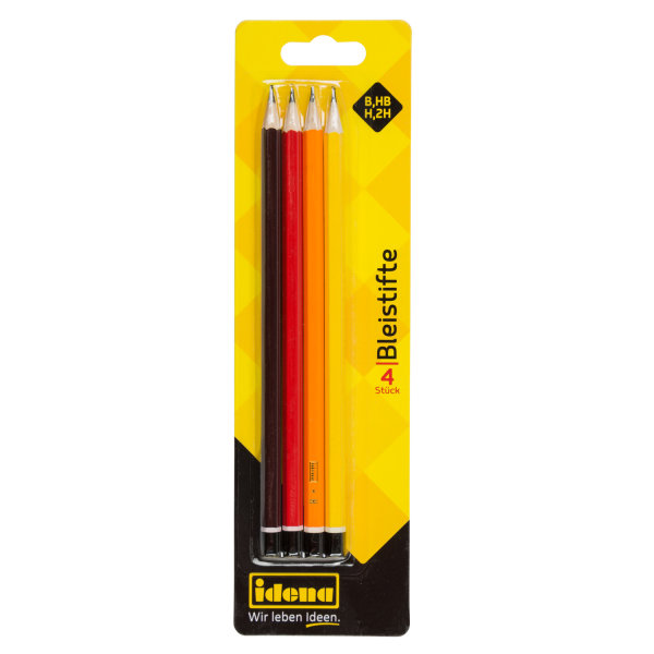 Bleistifte, FSC® 100 %, 4 Stück, Härtegrade B/HB/H/2H, lackiert
