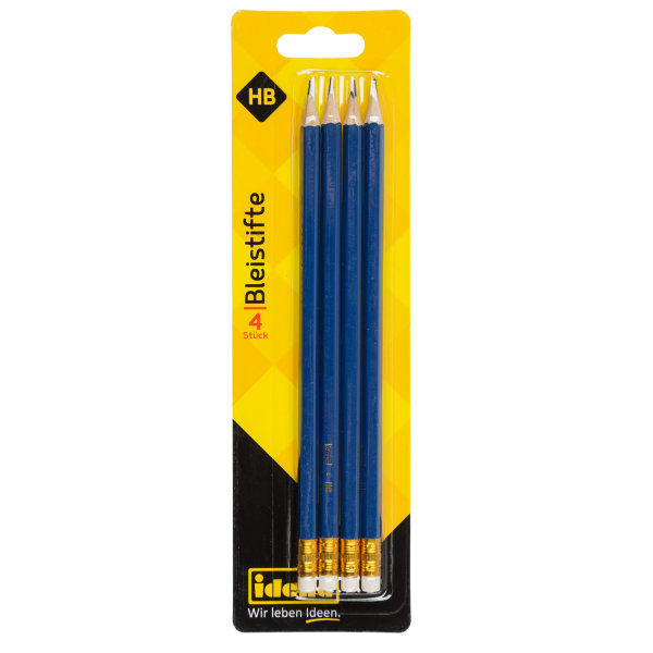 Bleistifte, FSC® 100 %, 4 Stück, Härtegrad HB, mit Radiertip, lackiert