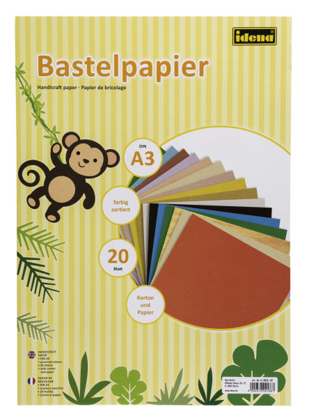 Bastelpapier, DIN A3, 20 Blatt, Karton und Papier, farbig sortiert