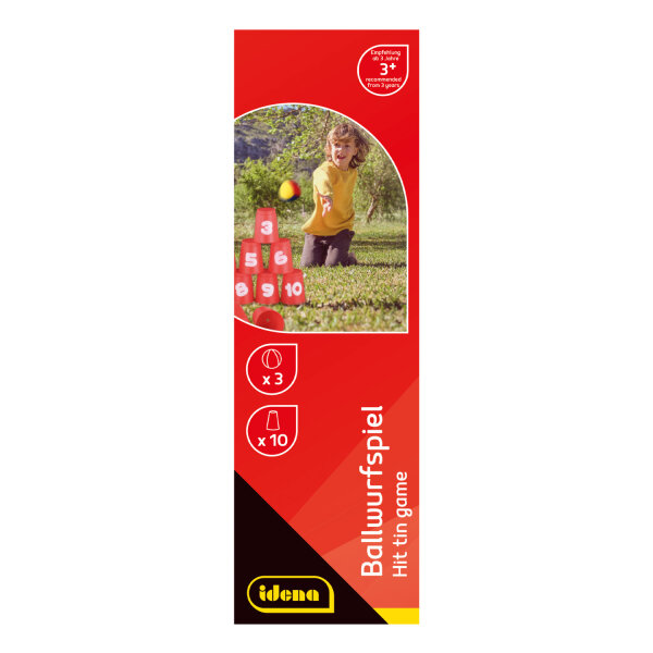 Set aus 10 Bechern für ein Ballwurfspiel mit 3 Wurfballen in verschiedenen Farben