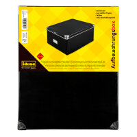 Schwarze Aufbewahrungsbox mit Deckel aus recyceltem FSC-zertifiziertem Material in den Maßen 36 x 28 x 17 cm