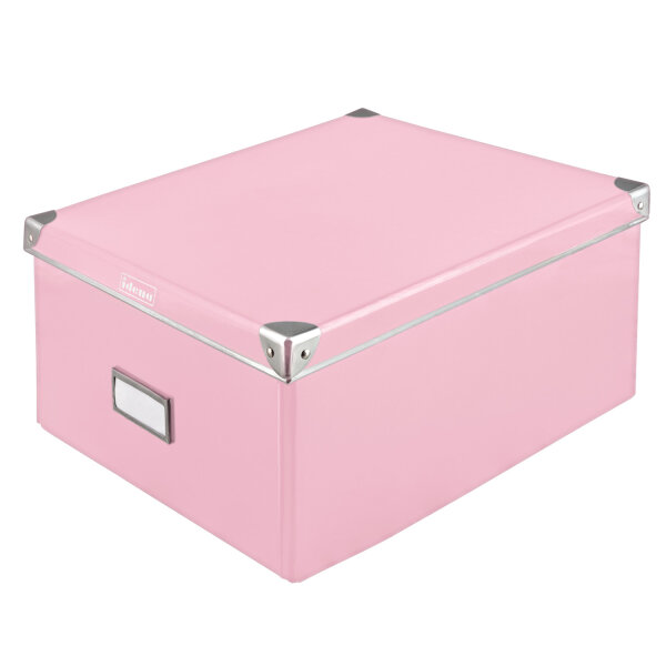 Rosa Aufbewahrungsbox mit Deckel aus FSC-recyceltem Material in den Maßen 36 x 28 x 17 cm