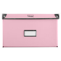 Rosa Aufbewahrungsbox mit Deckel aus FSC-recyceltem Material in den Maßen 36 x 28 x 17 cm