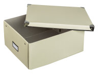 Geräumige Aufbewahrungsbox in Creme mit Deckel, Maße 36 x 28 x 17 cm, aus recyceltem FSC-zertifiziertem Material