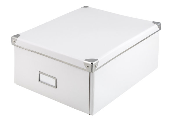 Aufbewahrungsbox mit Deckel, FSC® Recycled, 36 x 28 x 17 cm, aus Pappe, faltbar, weiß