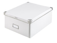 Weiße Aufbewahrungsbox mit Deckel aus recyceltem FSC-Zertifiziertem Material, Maße 36 x 28 x 17 cm