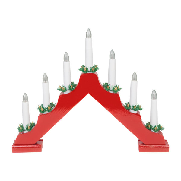Adventsleuchter, mit 7 Kerzenlichtern, für innen, mit Schalter, Holz, rot