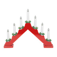 Adventsleuchter, mit 7 Kerzenlichtern, f&uuml;r innen, mit Schalter, Holz, rot
