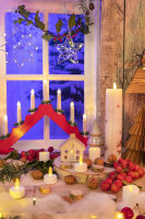 Adventsleuchter, mit 7 Kerzenlichtern, für innen, mit Schalter, Holz, rot