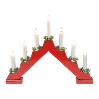 Adventsleuchter aus Holz in Rot mit 7 Kerzenlichtern für den Innenbereich und Schalter