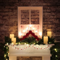 Adventsleuchter, mit 7 Kerzenlichtern, für innen, mit Schalter, Holz, rot