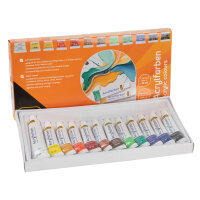 Acrylfarben-Set bestehend aus 11 verschiedenen Farben plus Deckweiß für vielfältige Malprojekte