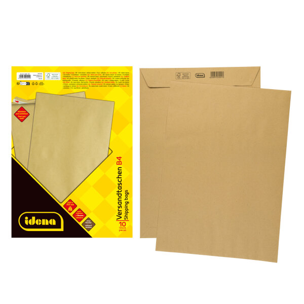 10 versandfähige B4-Versandtaschen mit 90 g/m², haftklebend und aus FSC-recyceltem Papier
