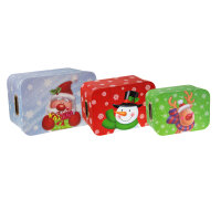 Drei Geschenkboxen im Weihnachtsmann-, Schneemann- und...