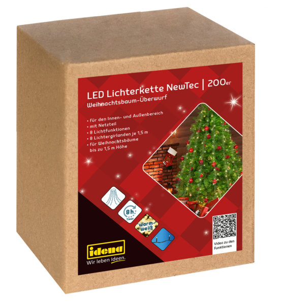 Lichterkette NewTec - Weihnachtsbaum-Überwurf - 200 LEDs, warmweiß