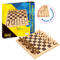 Holzschach- und Damespiel mit doppelseitigem Spielbrett...
