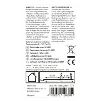 Dekorative Lichterkette mit 10 warmweißen LEDs, batteriebetrieben für eine gemütliche Atmosphäre.