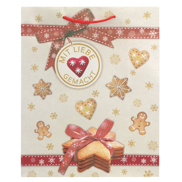 Geschenktasche mit Plätzchenmotiv in Größe L (26 x 32 x 12 cm) aus FSC-Mix Papier