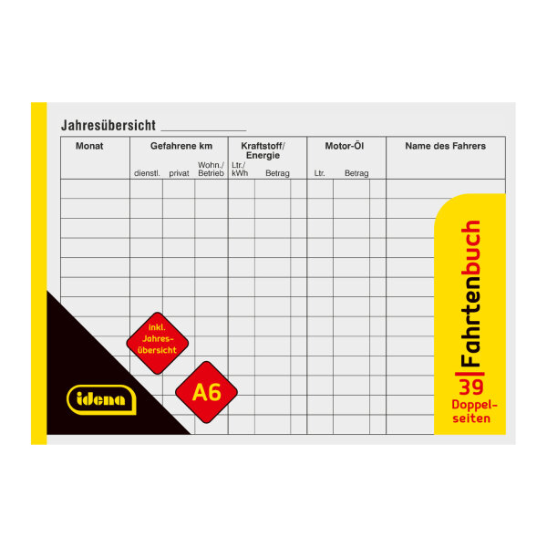 DIN A6 Fahrtenbuch aus FSC-Mix Papier mit ansprechendem Design und praktischem Format