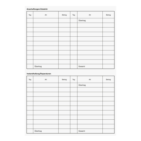 Fahrtenbuch A5 quer, 100 Blatt Fahrtenbuch A5 quer, 100 Blatt