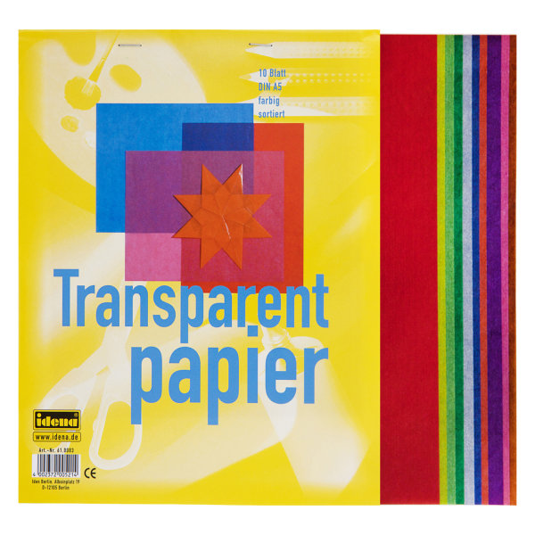 Transparentpapier, DIN A5, 10 Blatt, farbig sortiert