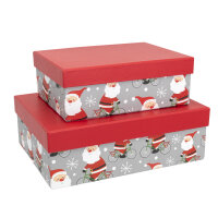 Zwei kleine Weihnachtsmann-Geschenkboxen mit FSC-Mix-Zertifizierung und niedlichem Design