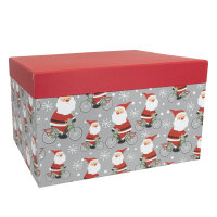 Zwei große Geschenkboxen im Weihnachtsmann-Design mit FSC-Mix Zertifizierung