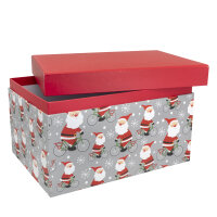 Zwei große Geschenkboxen im Weihnachtsmann-Design mit FSC-Mix Zertifizierung