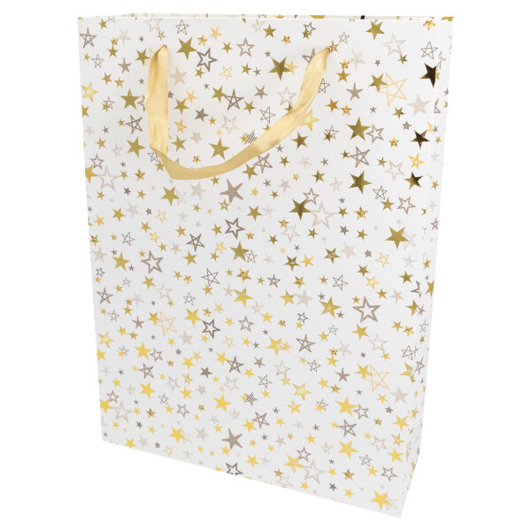 Geschenktasche mit Sternmotiv in den Maßen 34,5 x 25 x 8,5 cm aus FSC Mix-zertifiziertem Material