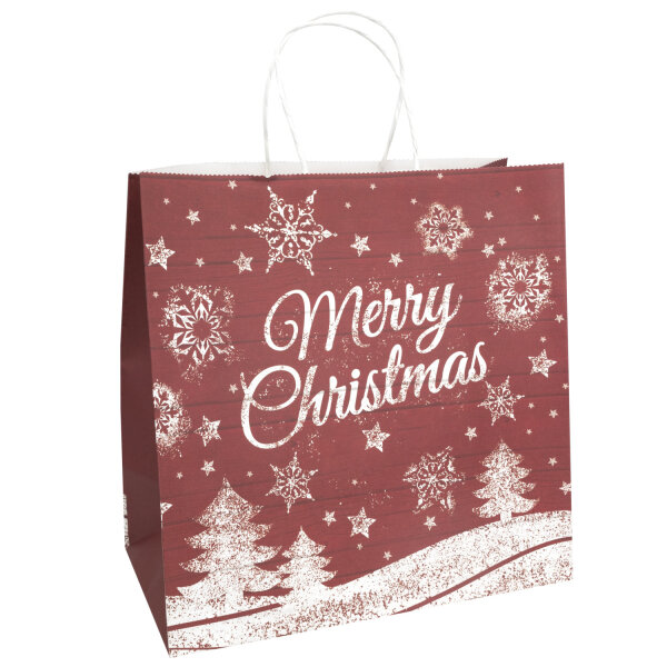 Festliche Geschenktasche Merry Christmas in 28 x 28 x 15 cm mit FSC-Mix Zertifizierung und winterlichem Design
