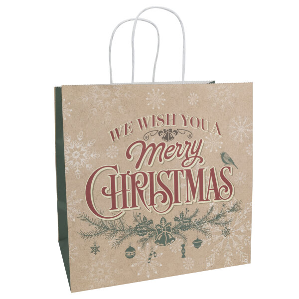Weihnachtliche Geschenktasche mit Zweig-Design in den Maßen 28 x 28 x 15 cm aus FSC-Mix Material