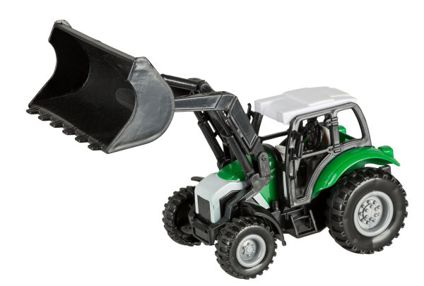 Traktor mit Frontlader - Rückziehmotor, 14 cm, grün