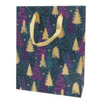 Grüne Geschenktasche mit Tannenbaum-Motiv in mittlerer Größe (18 x 23 x 8 cm) aus FSC Mix Papier