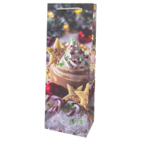 Weihnachtliche Flaschentasche mit sortierten Motiven in den Maßen 35 x 12,5 x 9 cm und FSC-Mix-Zertifizierung