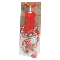 Weihnachtliche Flaschentasche mit sortierten Motiven in den Maßen 35 x 12,5 x 9 cm und FSC-Mix-Zertifizierung