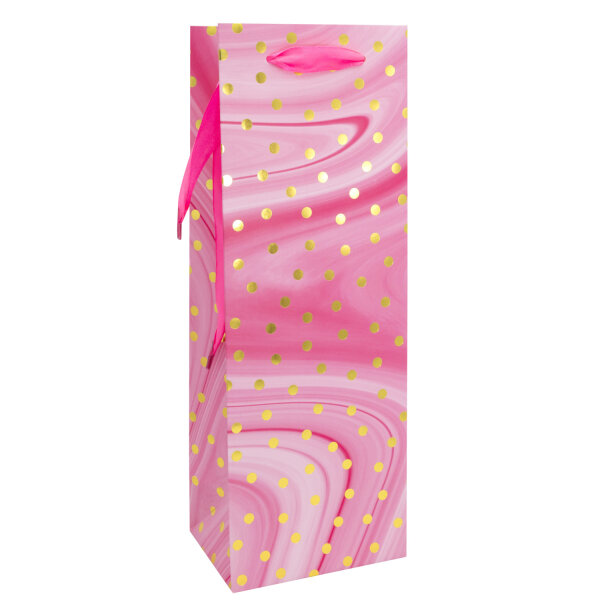 Flaschentasche in Pink mit punktigem Muster und den Maßen 12 x 35 x 9 cm aus FSC Mix zertifiziertem Material