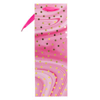 Flaschentasche in Pink mit punktigem Muster und den Maßen 12 x 35 x 9 cm aus FSC Mix zertifiziertem Material