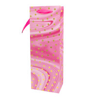 Flaschentasche in Pink mit punktigem Muster und den Maßen 12 x 35 x 9 cm aus FSC Mix zertifiziertem Material