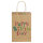 Braune Geschenktasche mit Happy Birthday Motiv und Maßen von 27 x 18 x 10 cm aus recyceltem FSC-zertifiziertem Papier