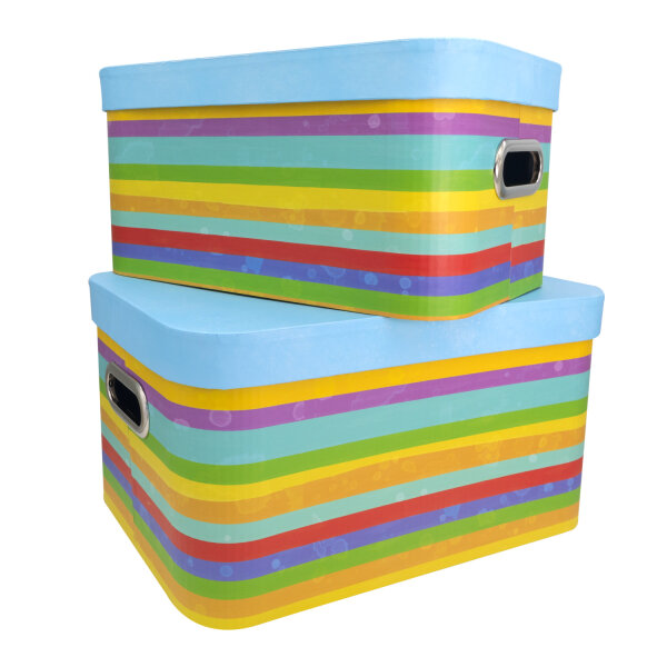 Zwei Aufbewahrungsboxen im Streifen-Design in einem Set aus stabilem FSC-Mix Material