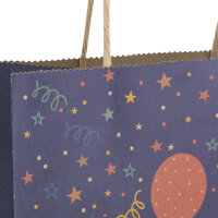 Bunte Geschenktasche mit Luftballonmotiv in Grün, Blau, Gelb und Rosa, 27 x 18 x 10 cm, FSC Mix zertifiziert