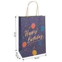Bunte Geschenktasche mit Luftballonmotiv in Grün, Blau, Gelb und Rosa, 27 x 18 x 10 cm, FSC Mix zertifiziert