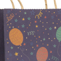 Bunte Flaschentasche mit Ballonmotiv in den Maßen 39 x 12 x 10 cm aus FSC Mix Holz