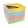 Bunte Zettelbox mit 700 Blatt in verschiedenen Farben, quadratisch mit den Maßen 9 x 9 cm und FSC-Mix-Zertifizierung