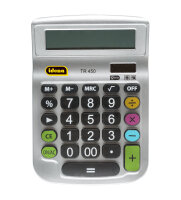 Silberner Tischrechner TR-450 mit 12-stelligem Display, solar- und batteriebetrieben